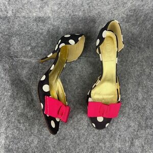 RARE‎ J. CREW Vintage Navy Polka Dot heels pumps pink bows 9.5 Made in Italy